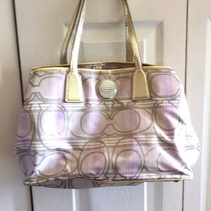 Coach Signature Striped Tartan Carry All